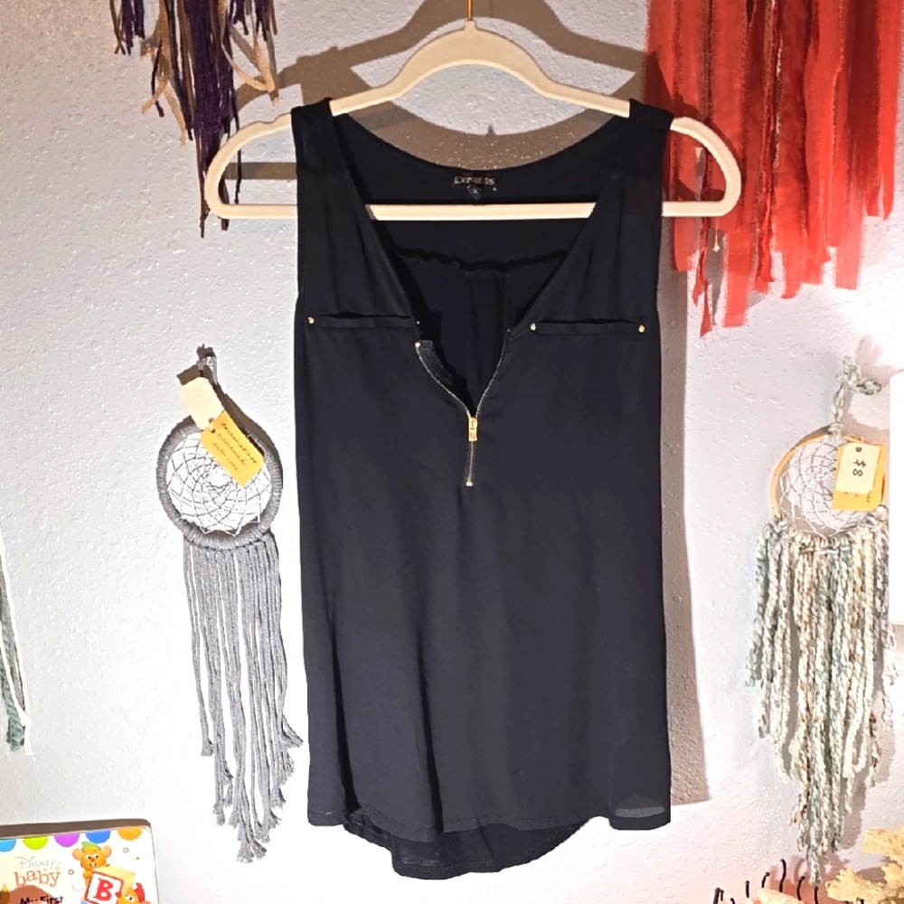 Black Sleeveless Zip-Front Top